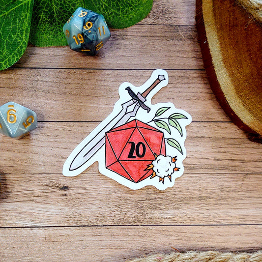 DnD Sticker - Barbarian Sticker W20 with two-handed sword