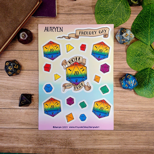 Rainbow/Gay/Gay - D20 Pride Sticker Sheet - Deco, Roleplay, Scrapbooking Vinyl Sticker Sheet