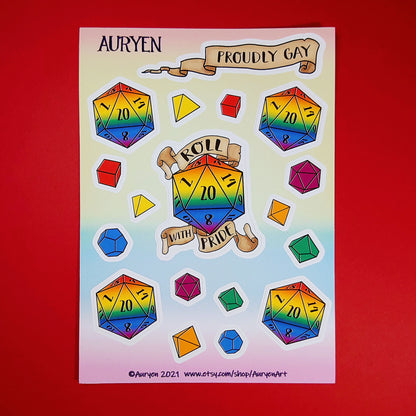 Regenbogen/Gay/Schwul - D20 Pride Stickerbogen - Deko, Rollenspiel, Scrapbooking Vinyl Stickerbogen