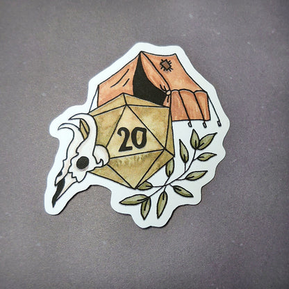 Dnd Sticker - Barbarian Sticker D20 with tent - Different Sizes