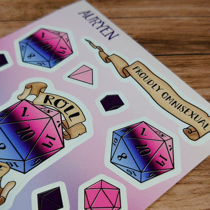 Omnisexual/Omni - D20 Pride Sticker Sheet - Decoration, Roleplaying, Scrapbooking Vinyl Sticker Sheet