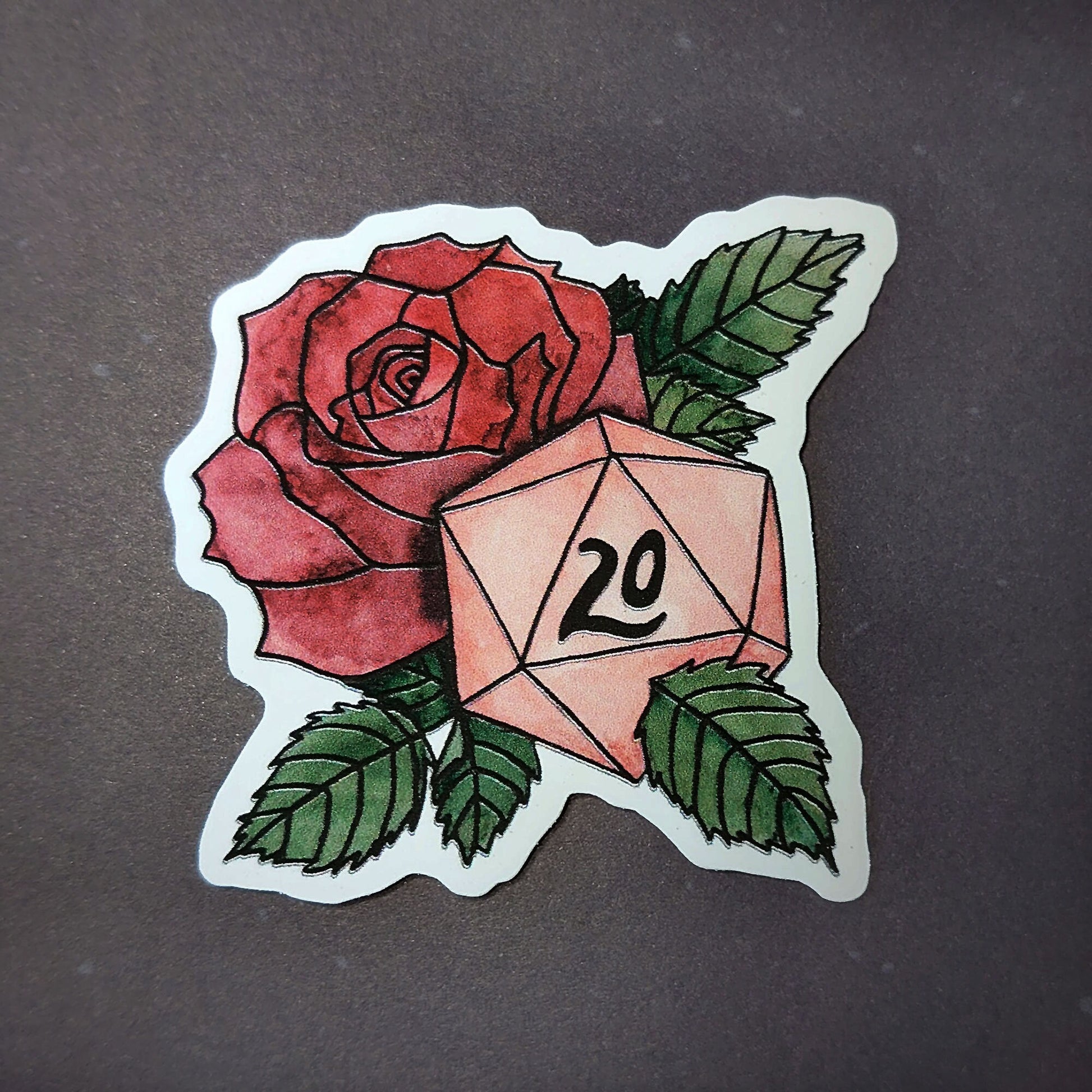 Dnd Sticker - Druid Sticker D20 with rose - Different Sizes