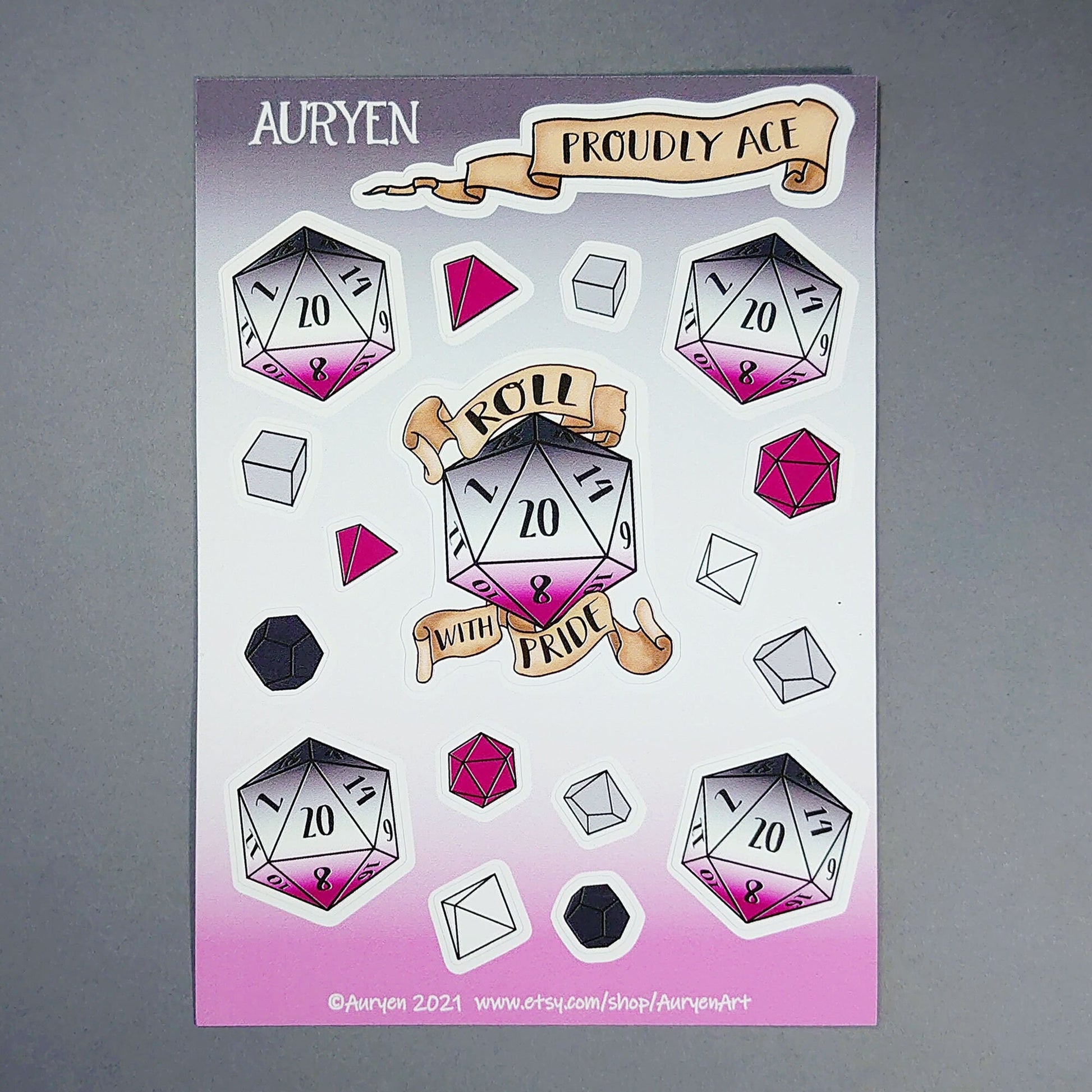 Asexual/Ace - D20 Pride Sticker Sheet - Decoration, Roleplaying, Scrapbooking Vinyl Sticker Sheet