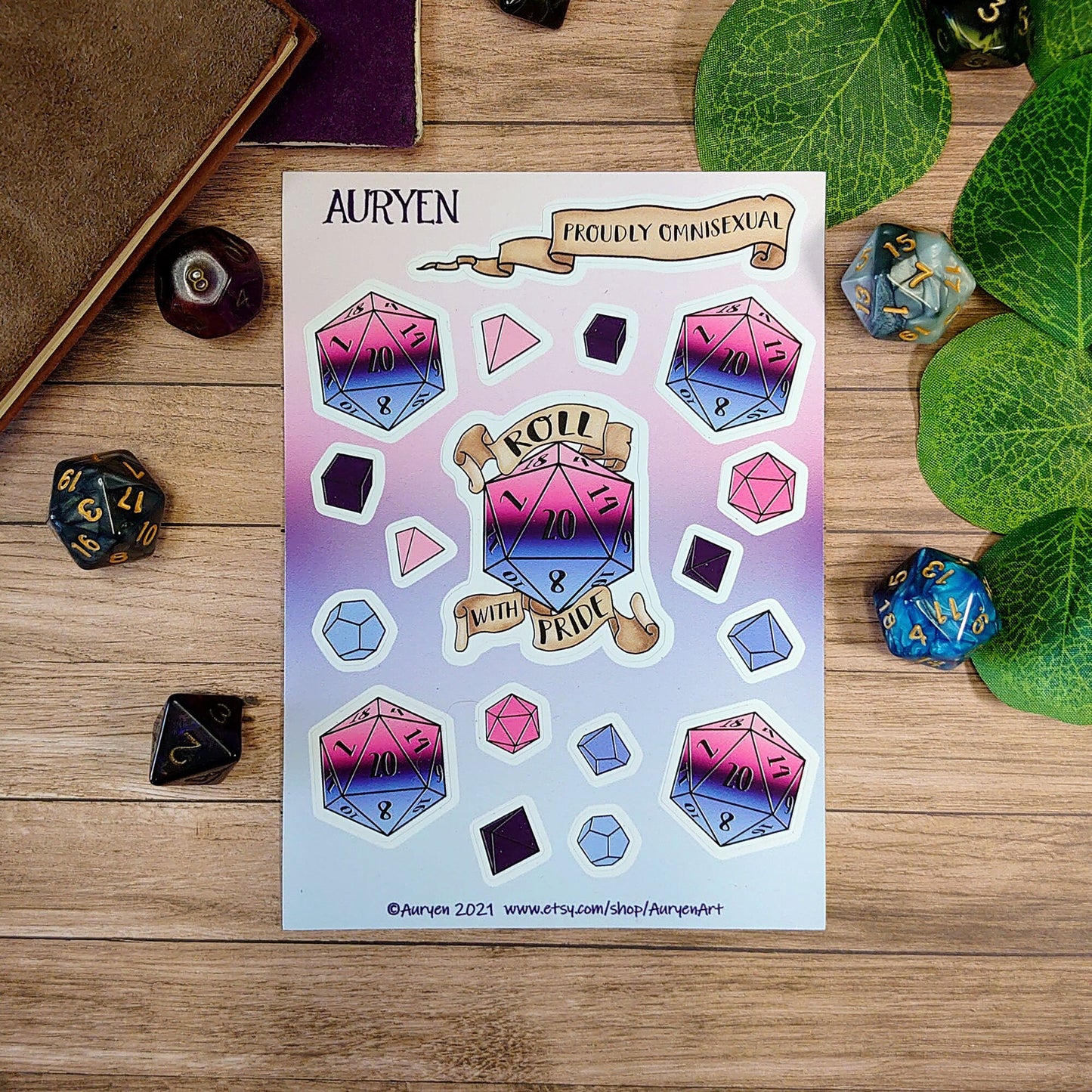 Omnisexual/Omni - D20 Pride Sticker Sheet - Decoration, Roleplaying, Scrapbooking Vinyl Sticker Sheet