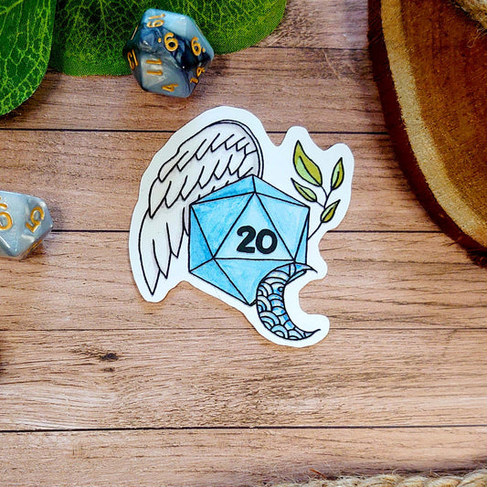 Dnd Sticker - Cleric Sticker D20 with wing - Different Sizes