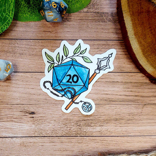 Dnd Sticker - Paladin Sticker D20 with mace - Different Sizes