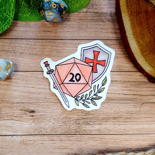 Dnd Sticker - Paladin Sticker D20 with shield - Different Sizes