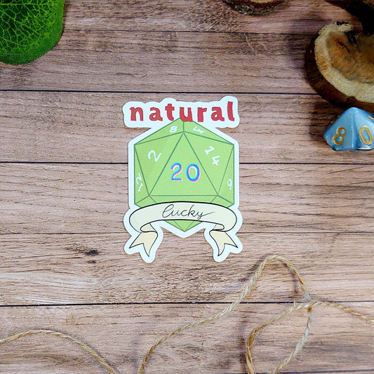 Natural Lucky - D20 dice DnD sticker - Fantasy Sticker - different sizes