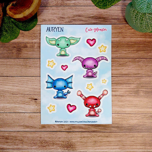 Cute Monster Sticker Sheet - Fantasy Sticker