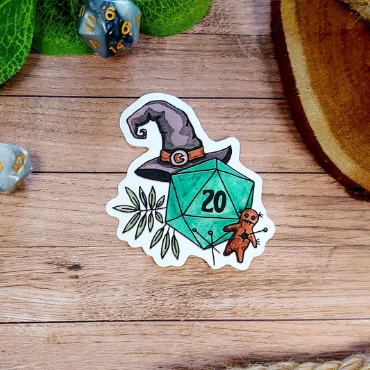 Dnd Sticker - Sorcerer/Witch Sticker D20 with witch's hat - Different Sizes