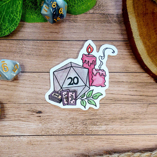 Dnd Sticker - Sorcerer/Witch Sticker D20 with candle - Different Sizes