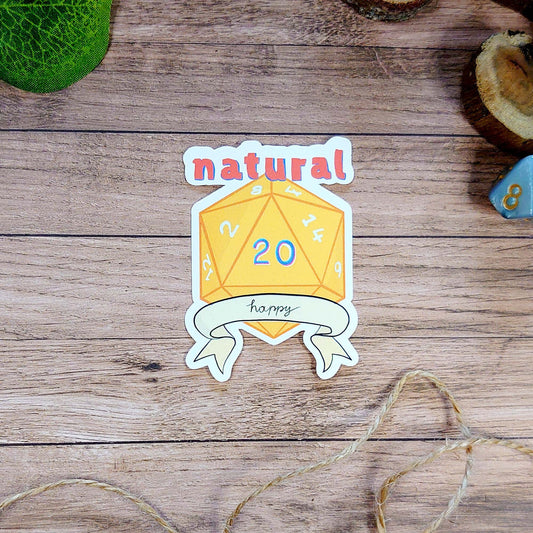 Natural Happy - D20 dice DnD sticker - Fantasy Sticker - different sizes